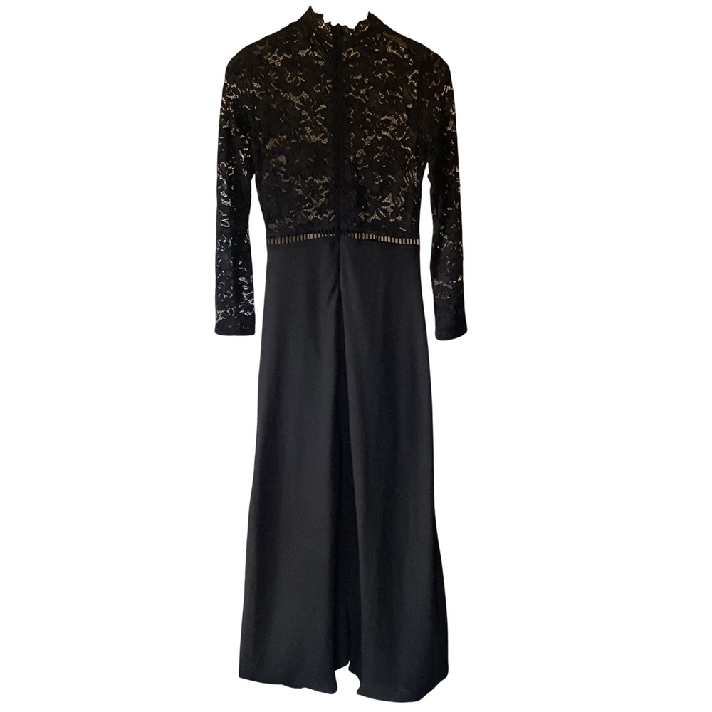 Victorian Regency Sheer Mesh Floral‎ Lace Maxi Dress S Black Whimsigoth Modest